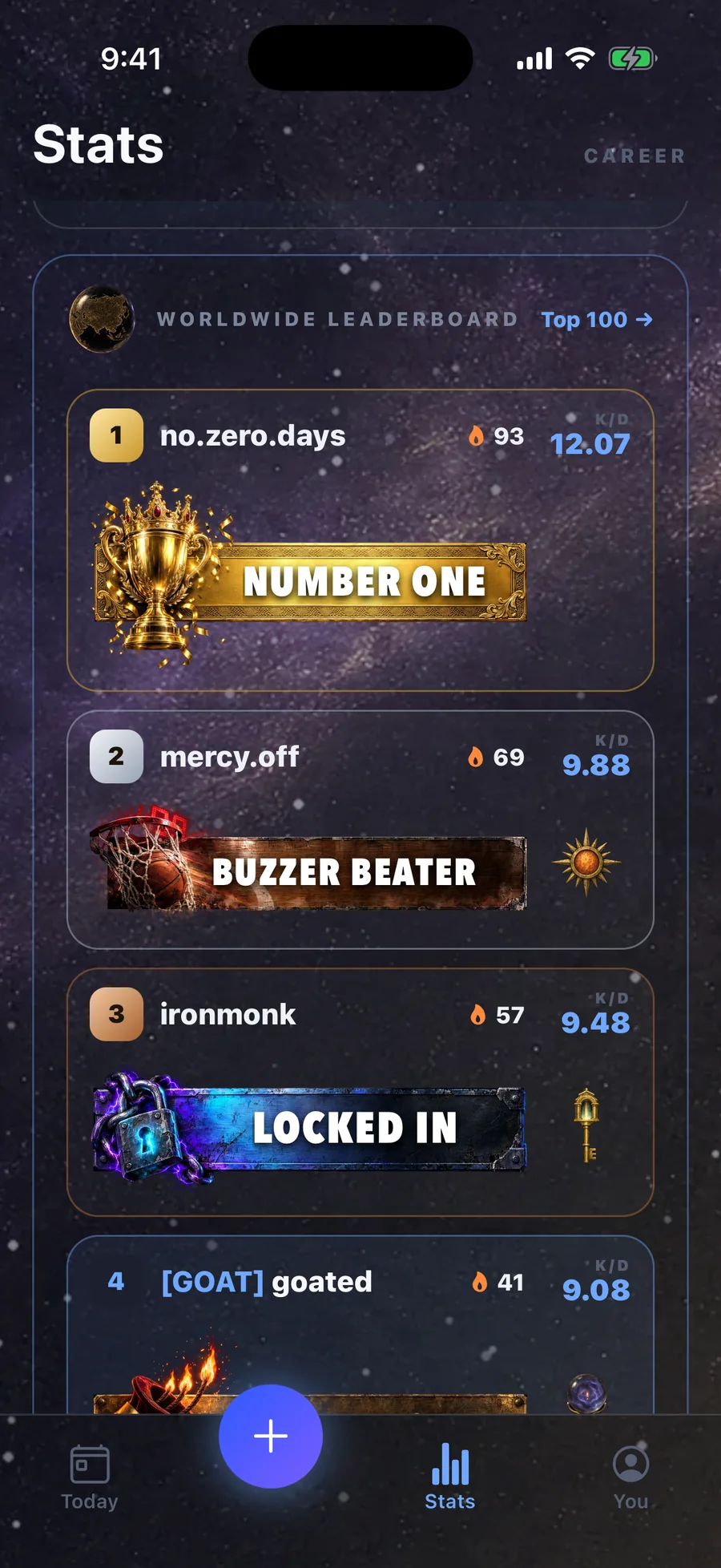 Today — the worldwide leaderboard: every player shows their callsign banner and emblem